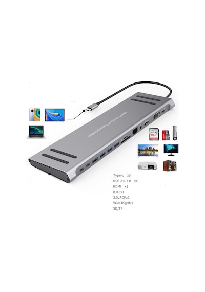 Apera GN-79 Laptop Dock İstasyonu 14 in 1 Usb 3.0 Type-C Adaptör