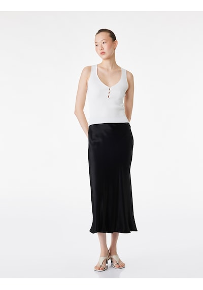 Koton Standart Bel Midi Boy Saten Kloş Etek Siyah 6sak70119pw
