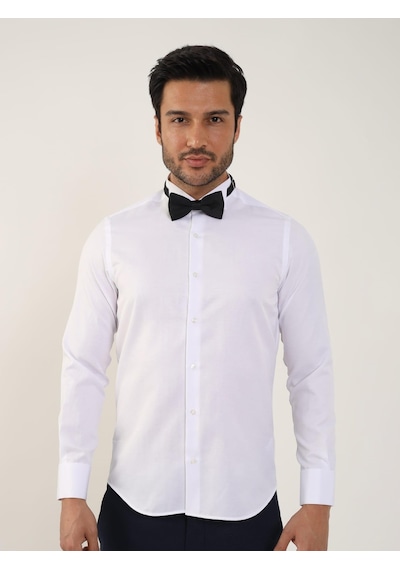 Dufy Beyaz Erkek Slim Fit Düz Ata Yaka Uzun Kol Gömlek - 89394-beyaz Beyaz
