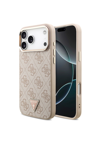 Apple Uyumlu iPhone 17 Pro Max Kılıf Guess Lisanslı M-safeli Taşlı Üçgen Logo 4g Desenli Kapak Pembe Pembe