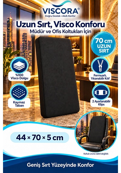 Visco Uzun Sırt Destek Minderi Müdür Ve Ofis Koltuğu İçin 70 Cm Sırt Yastığı