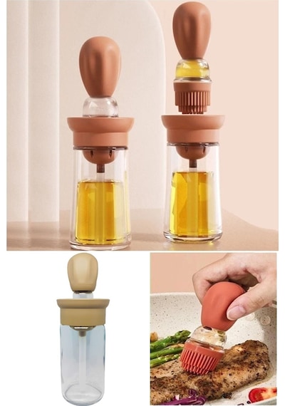 İndecor Houseware Hazneli Silikon Yağ Sos Ve Yumurta Fırçası Yağdanlık - Kırmızı Krem