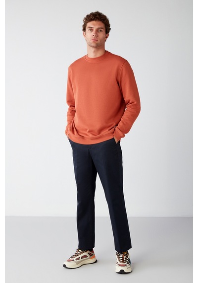 Grimelange Travıs Erkek Organik Kumaşlı Yumuşacık Regular Fit Yuvarlak Yakalı Turuncu Sweatshirt