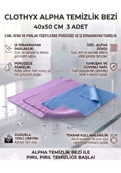 Mikrofiber Alpha Temizlik Bezi 40 50 Cm 3 Adet - Açık Mor-açık Mor-mavi Mavi - Mor