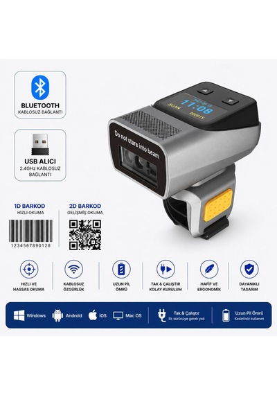 Netum Symble Xb-rs40 2d 1d Qr Yüzük Bluetooth Kablosuz Barkod Okuyucu