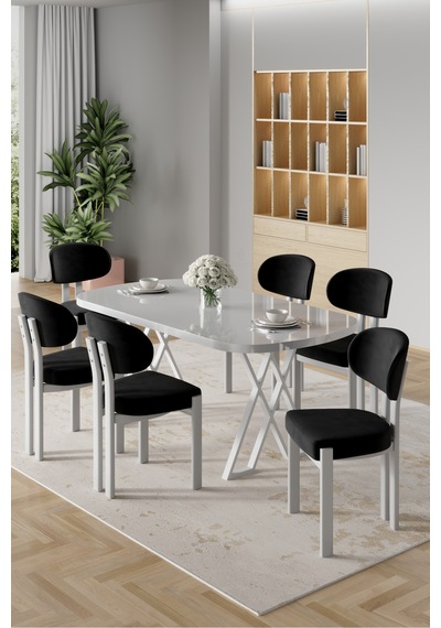 Canisa Radon Serisi Mdf 90x168 Sabit Beyaz Mutfak Masası Takımı 6 Siyah Sandalye Beayz Masa Siyah Sandalye Canisa Radon Serisi Mdf 90x168 Sabit Beyaz Mutfak Masası Takımı 6 Siyah Sandalye Beayz Masa Siyah Sandalye