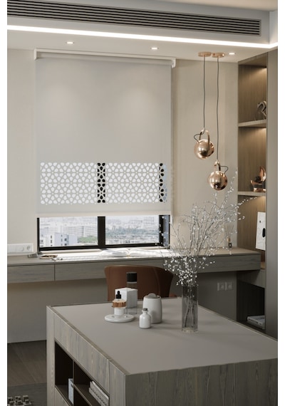 Lazer Kesim Mat Stor Perde, Lazer Kesimli Modern Serisi, M-4001 Beyaz Renk Beyaz