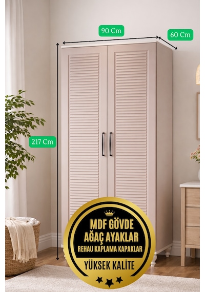 Masal 2 Kapaklı Çekmeceli Dolap Rose Renk Mdf Gürgen Ağacı Ayaklı Diğer