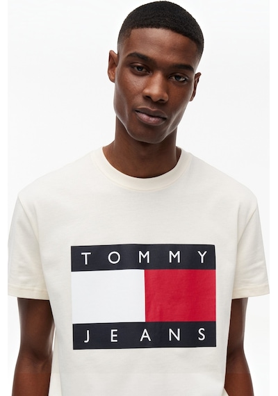 Tommy Hilfiger Tjm Reg Bıg Flag Ss Tee Ext Erkek Bej T-shirt - Dm0dm22645