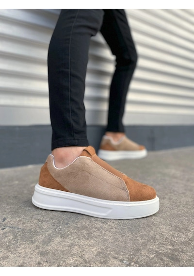 Mevese Torino Erkek Bağcıksız Cilt Günlük Sneaker Ayakkabı Ortopedik Kalın Taban Taba