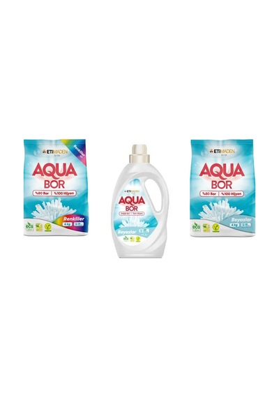 Aquabor Doğal Mineralli 4 Kg Renkliler + Sıvı Beyaz + 4 Kg Beyaz 3 Lü Set 0.75 LT - 2.5 LT - 12 KG
