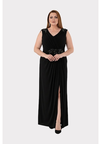 Lilas Xxl Kadın Büyük Beden Omuz Ve Bel Taş Detaylı Geniş Askılı Uzun Abiye Elbise 2510 Siyah Siyah Lilas Xxl Kadın Büyük Beden Omuz Ve Bel Taş Detaylı Geniş Askılı Uzun Abiye Elbise 2510 Siyah Siyah