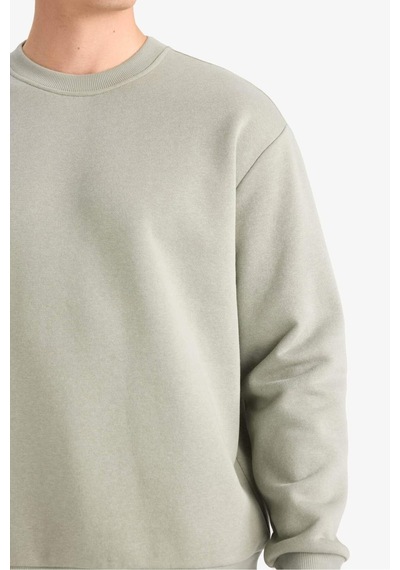 Defacto Relax Fit Bisiklet Yaka Kalın İçi Yumuşak Tüylü Basic Düz Sweatshirt T5139az25augn931 Yeşil