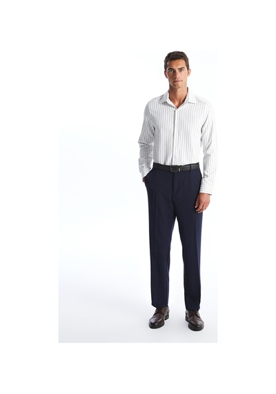 Lcw Busıness Bej Slim Fit Uzun Kollu Çizgili Armürlü Erkek Gömlek