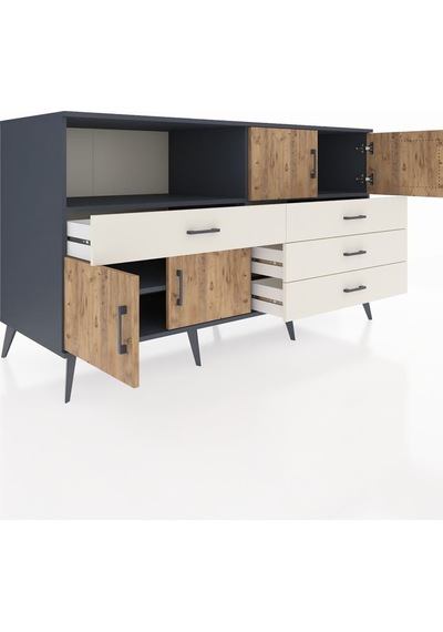 Kronos Konsol 2 Raflı 4 Çekmeceli 4 Kapaklı 176x59x99 Antrasit-çam/aytaşı Atlas Çam/aytası - Antrasıt