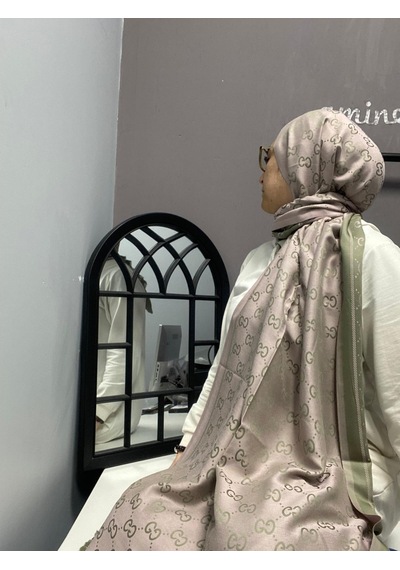 Modakaşmir G Desen Kaşmir İpek Şal Vizon Yeşil Renk Koyu Vizon