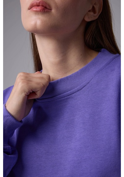 Defys Kadın Bisiklet Yaka Kol Detaylı Oversize Fit Basic Sweatshirt Mor - 598314741 Mor