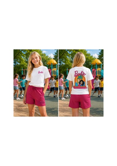 Kidsmadamiko Kız Çocuk Şortlu Takım California Desenli Pamuklu Beyaz
