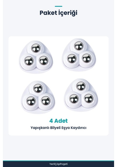 4'lü 360 Derece Dönebilen Yapışkanlı Bilyeli Eşya Kaydırıcı Seti Şeffaf