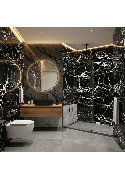 30x60 Cm Kendinden Yapışkanlı Duvar,banyo,tezgah Arası Kaplama Siyah Çizgili Mermer 12 Adet 7006-30-12