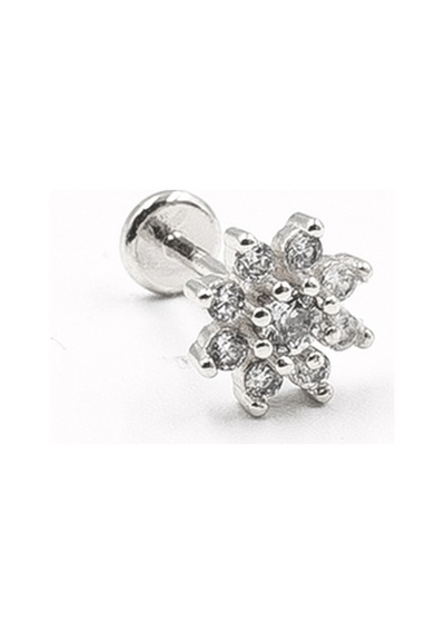 Gümüş Çiçekli Zirkon Taşlı Tragus Helix Piercing Kararma Yapmaz, Anti Alerjik Çok Renkli