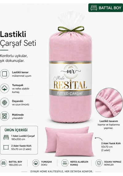 Resital Lastikli Çarşaf Seti Battal Boy Pembe