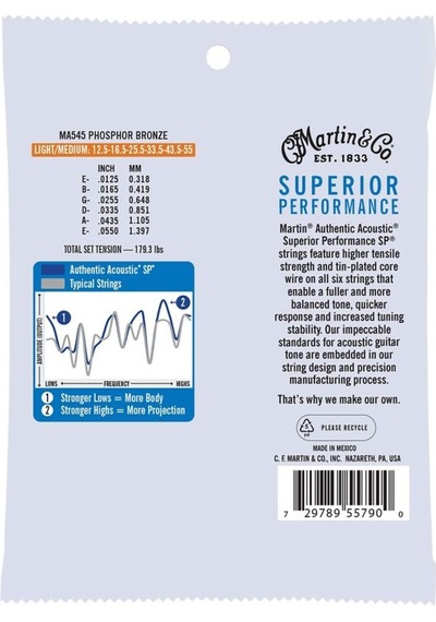 Martin Co Ma545 Sp Phosphor Bronze Akustik Gitar Telleri Light Medium 12.5-55