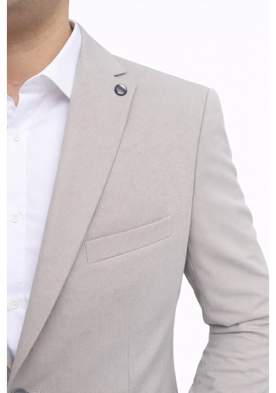 Plus Scorpion Ck 142 Slim Fit Mikro Desenli Erkek Ceket Yazlık Pike Kumaş Çift Yırtmaç Blazer Gri