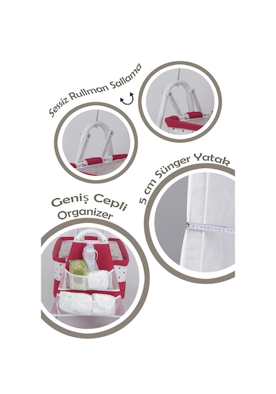 Chubby Baby İsme Özel Sallanır Beşik 5 CM Sünger Yataklı Organizerli Tüllü Cibinlikli Bebek Beşiği Kırmızı Chubby Baby İsme Özel Sallanır Beşik 5 CM Sünger Yataklı Organizerli Tüllü Cibinlikli Bebek Beşiği Kırmızı