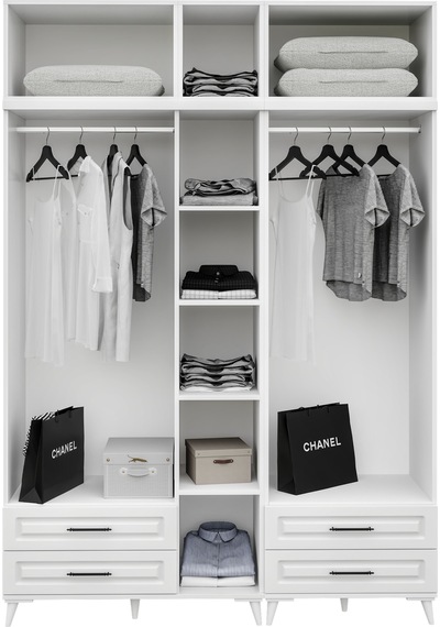 GuneyStore Gözde 5 Kapaklı Yüklüklü Komple MDF Beyaz Gardırop