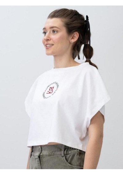 Zekids Kız Çocuk Logo Nakışlı Salaş Crop-15525 Ekru