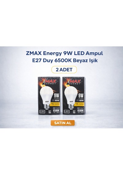 Zmax Energy 9w Led Ampul E27 Duy 6500k Beyaz Işık 720 Lümen 60w Eşdeğer Enerji Tasarruflu 2 Adet