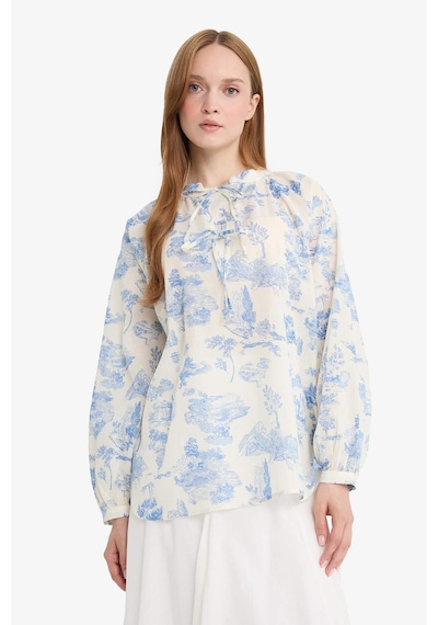 Defacto Relax Fit Çiçek Desenli Vual Uzun Kollu Gömlek Tunik F4558ax25hsbe751 Mavi