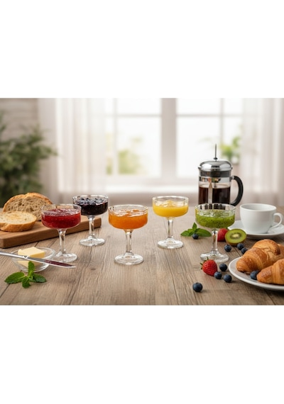 Elta Collection Titanyum Cam Lokumluk Kahve Yanı Sunumluk, Şekerlik, Reçellik, Tatlı Sunum Kasesi 6 Lı Set Beyaz