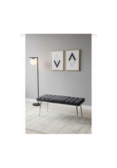 Özcan Metal Krom Metal Ayaklı Metal Kasalı Bench Mutfak Salon Antre Yatak Odası Balkon Puf Bank Antrasit