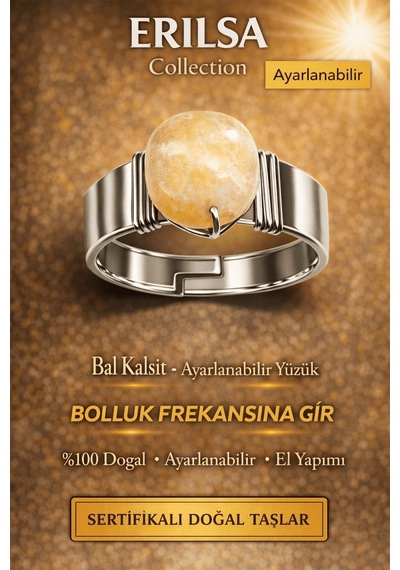 Sertifikalı Ham Bal Kalsit Taşı Yüzük Doğal Taş Ayarlanabilir El Çok Renkli