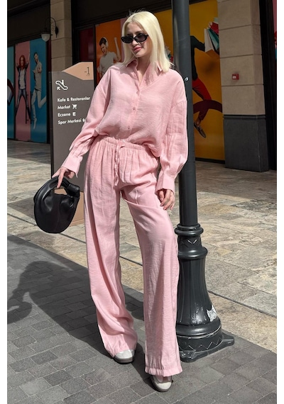 Madmext Pembe Basic Kadın Gömlek Pantolon İkili Takım Mg2352