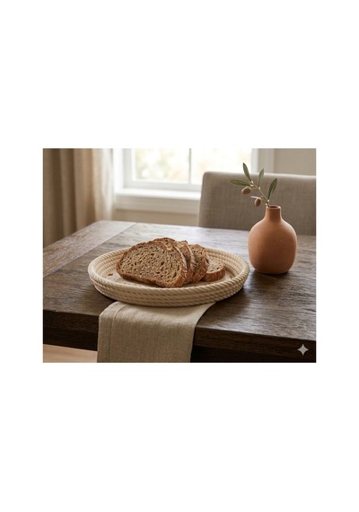 Dekoratif Bej Renk İp Kase Organik Biyo-bozunur Düzenleyici Tepsi 18x18x4.4 Cm Bej Bej