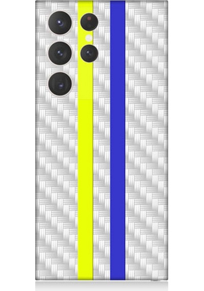 Samsung Galaxy S23 Ultra Uyumlu Silikon Kılıf Sarı Lacivert Metal Motif