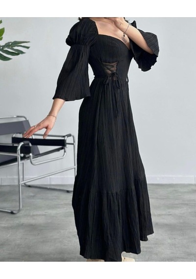 Fashion Cocktail Çift Bel Korseli Düşük Omuz Yarım Kollu Bohem Maxi Bilekte Uzun Tatil Elbisesi Siyah Fashion Cocktail Çift Bel Korseli Düşük Omuz Yarım Kollu Bohem Maxi Bilekte Uzun Tatil Elbisesi Siyah