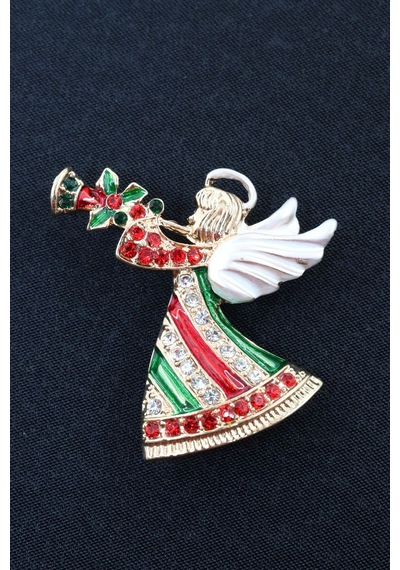 Noel Meleği Broş. Taşlı Tasarım Noel Melekli Broş. Yaka İğnesi Broş. Kadın Broş. Broş. Çok Renkli