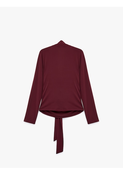 Koton Slim Fit Uzun Kollu Şal Detaylı Drapeli Degaje Yaka Bluz Bordo 7wak10009pk