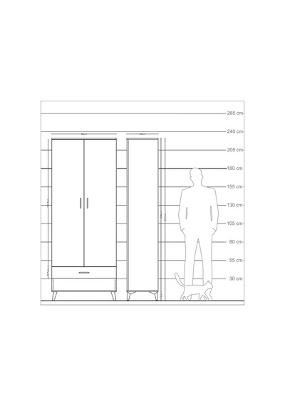 Arges Dolap 2 Raflı Tek Çekmeceli Tek Askılı 88x30x221 Çam-antrasit Atlas Çam