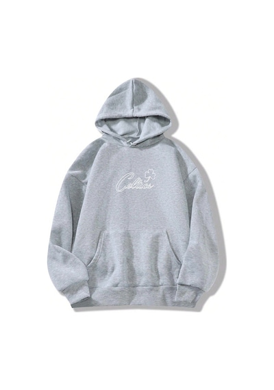 Tarzsokak Boston Renkli Baskılı Oversize Kapüşonlu Sweatshirt Gri