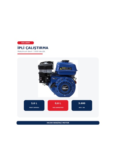 Hyundai Hx200 6,5 Hp Benzinli Motor 20 Mm Şaft Yağlı Hava Filtreli