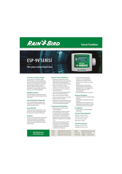 Rain Bird Yeniesp 9v Kontrol Ünitesi 2 İstasyon Ve Selenoid Vana
