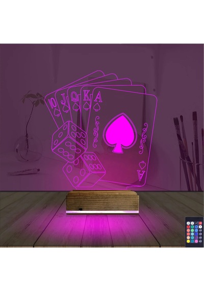 Luvivia İskambil Kağıdı Zar 3d Lamba - Masa Gece Lambası Şeffaf
