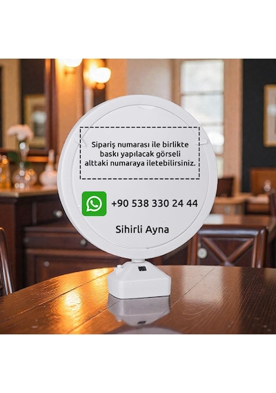 Yuvarlak Sihirli Ayna Led Işıklı Dekoratif Gece Lambası Fotoğraflı Ayna Ev Ofis İçin Hediye Mini Boy Kırmızı