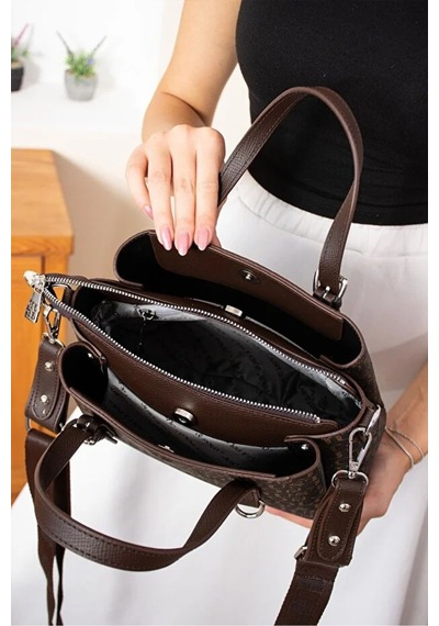 Just Polo Kadın Kabartma Desenli Lüks Omuz Çantası Shoulder Bag Kahverengi