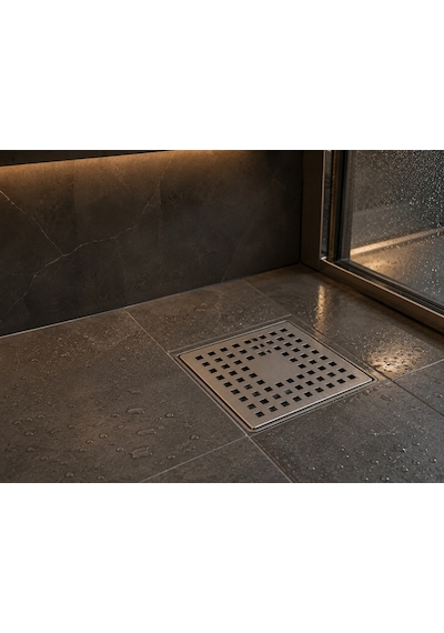 15x15 Paslanmaz Izgaralı Yandan Çıkışlı 50'lik Banyo Yer Süzgeci